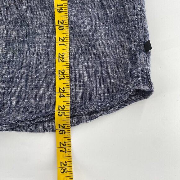 Sandanista Button Front Shirt Womens Sz M Blue Black Linen Blend Coastal Grandma - Picture 6 of 13